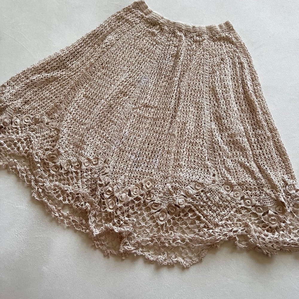 vintage cream full crochet midi skirt boho hippie unique grandacore cottage
